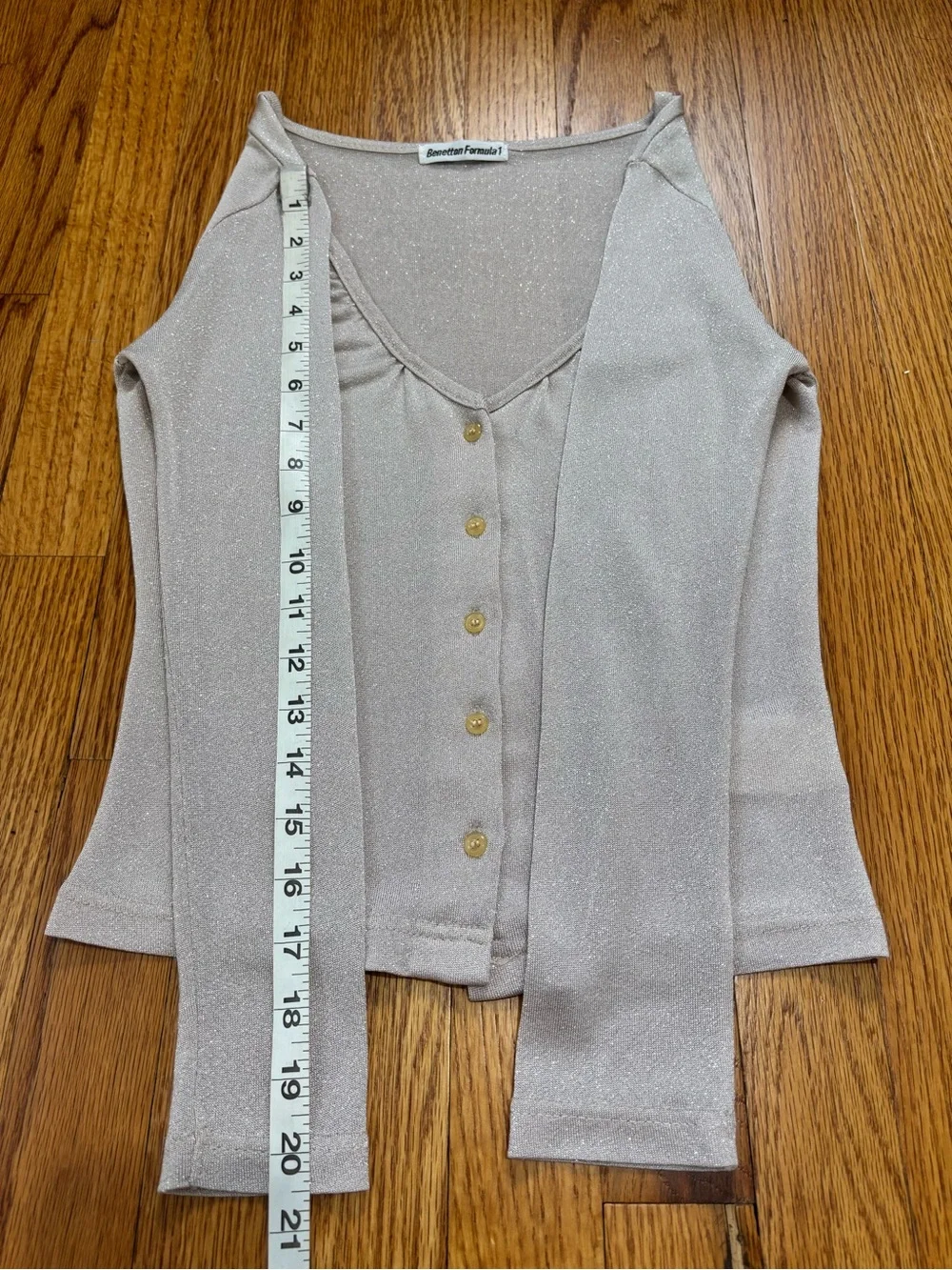 Vintage Benetton Formula 1 Metallic button up long sleeve sheer crop cardigan XS